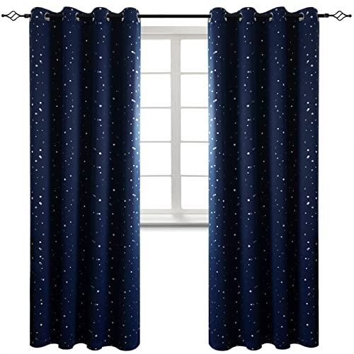 Image of BGment Navy Star Blackout Curtains for Kid's Bedroom - Grommet Thermal Insulated Room Darkening Printed Curtains for Living Room, Set of 2 Panels (46 x 90 Inch, Dark Blue)