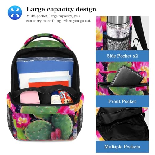 Ensemble de 2 sacs d'école avec motif fleurs de cactus roses multicolore - 3