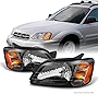 AKKON - For Subaru Legacy GT/Outback/Baja Black Driver Left + Passenger Right Side Headlights Replacement