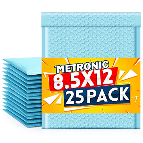 Image of Metronic Bubble Mailer 8.5x12 inch 25 Pack Light Blue Waterproof Padded Mailers | Usable Size 8.5x11 Inch Poly Bubble Mailers Self-Seal Padded Envelopes for Shipping, Mailing, Packaging for Business