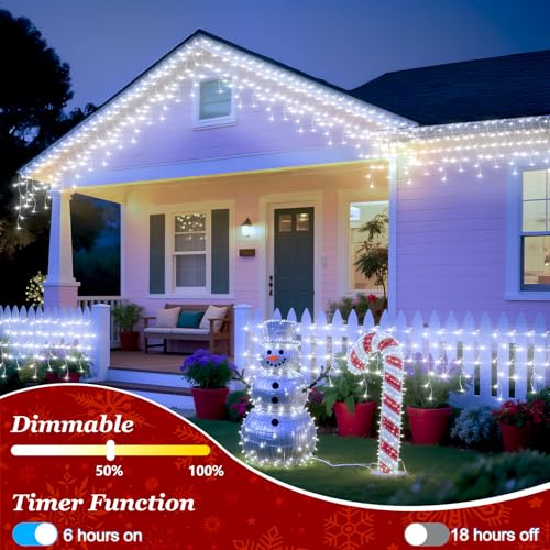 810 LED Christmas Lights Outdoor Indoor, 82ft Cool White String Lights with 180 Drops, 12 Modes Dimmable Curtain Lights with Timer, Waterproof Twinkle Fairy Lights for Bedroom Window Xmas Decor - Image 6