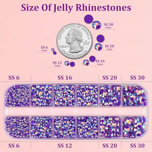 Image of Resin Jelly Rhinestones for Crafting with B7000 Jewelry Glue, 1 Box Dark Purple AB Flatback Crystal with 3Pcs 10ml Glue, Bedazzling Non Hotfix Gems for DIY Tumblers Clothing Shoes Manicure