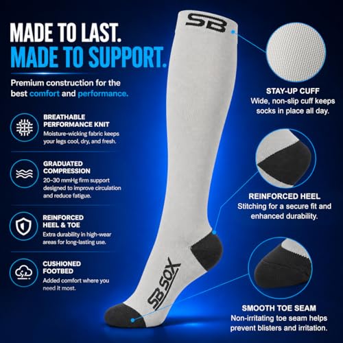 Image of SB SOX Compression Socks for Men & Women (20-30mmHg) - Best Compression Socks for Flying, Medical, Sports, Wide Calf Fit, and Daily Wear