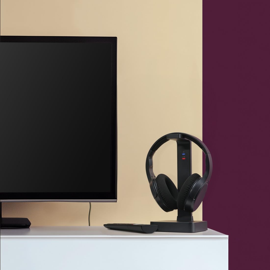 Hama Funkkopfhörer für TV, 2,4 GHz (kabelloser Kopfhörer für fernsehen ohne Audioverzögerung, 16 h Spielzeit, Over-Ear Kopfhörer mit Lautstärkeregler + 3 Modi, für Senioren und Hörgeschädigte) schwarz