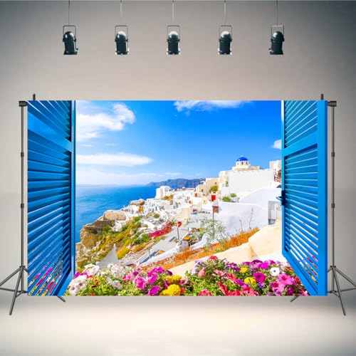 Fondo fotográfico Santorini 210x150 cm blanco y azul miniatura 1