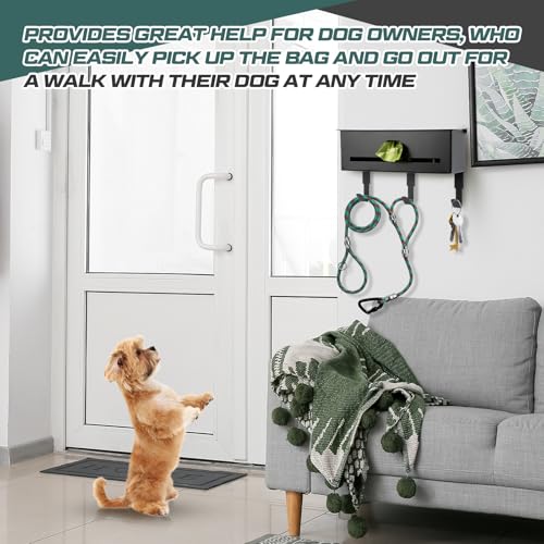 Image of Blulu Wall Mount Dog Poop Bags Dispenser Holder with Hooks Metal 200 /300 Single Large Roll Pet Waste Station Bags Dispenser for Outdoor Indoor Home Yard Doggy(Black)