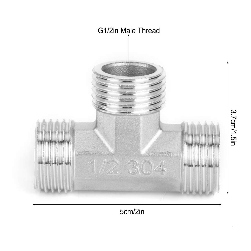 G1/2 Male Thread T Shaped Tee Connector, 4PCS Stainless Steel 3 Way Pipe Connector Pipe Connection Fittings Accessories for Plumbing