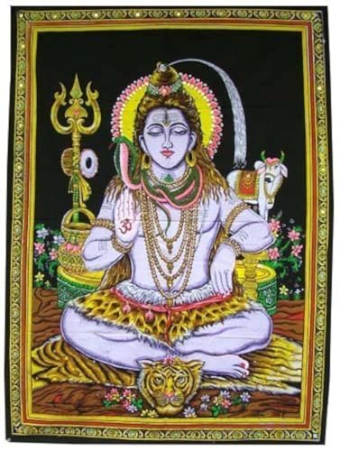 Image of Cotton Tapestry 40 x 30 inch Indian Deity for spritual & Decoration Purpose (Shiv)