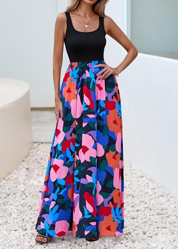 Image of KIRUNDO Women Summer Sleeveless Boho Floral Maxi Dress 2026 Scoop Neck Tank A Line Flowy Beach Vacation Resort Wear Sundress