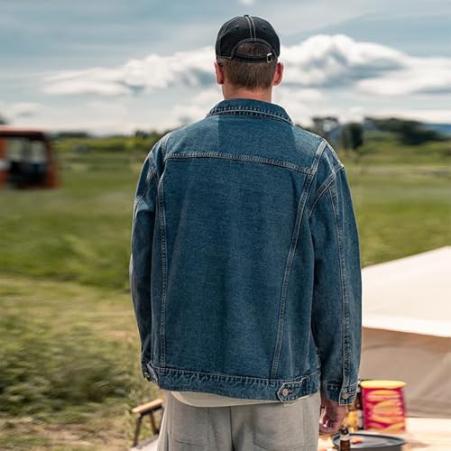 Men's Denim Jacket,Classic Crewneck Cowboy Jacket for Men,Spring and Autumn Vintage Workwear Denim Shirt3