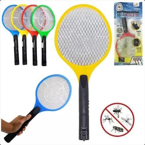 Raquete Elétrica Mata Insetos, Recarregável, Bivolt, Elimina Mosquitos e Moscas