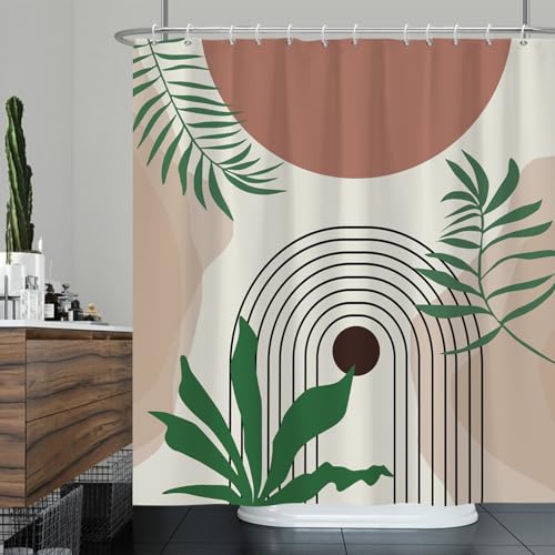 Ttincceer 152x183cm Abstract Shower Curtain Green Tropical Plant Leaves Palm Leaf Bathroom Curtain Abstract Rainbow Sun Shower Curtains Waterproof Bathtub Curtain - Image 3