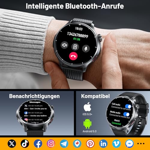 Image of Smart Watch for Men, 1.52 inch HD Fitness Tracker with Blood Pressure SpO2 Heart Rate Sleep Monitor, 110 Sports Modes, 1000mAh Battery Watches for Men Compatible with Android iPhone