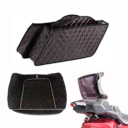 Forros para alforjas y baúl no estirados para Harley Touring (Road King, Street Glide, Electra Glide, Ultra Limited) 2014-2022, cuero sintético con hilo rojo miniatura 1