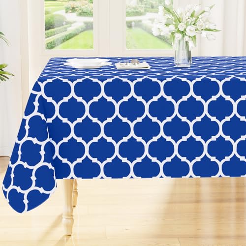 Image of Smiry Rectangle Table Cloth, Flannel Backed Vinyl Tablecloth, 60 inchx84 inch | Waterproof Plastic Tablecloths, Wipeable Table Cover for Dining, Indoor and Outdoor (Blue)