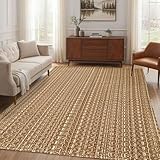 Washable Area Rug 5x7 ft,Rubber Backed Non Slip Neutral Rugs for Living Room,Office Rugs,Braided Bedroom Rug,Faux Jute Rug,Indoor Floor Solid Carpets for Dining,Tan Brown