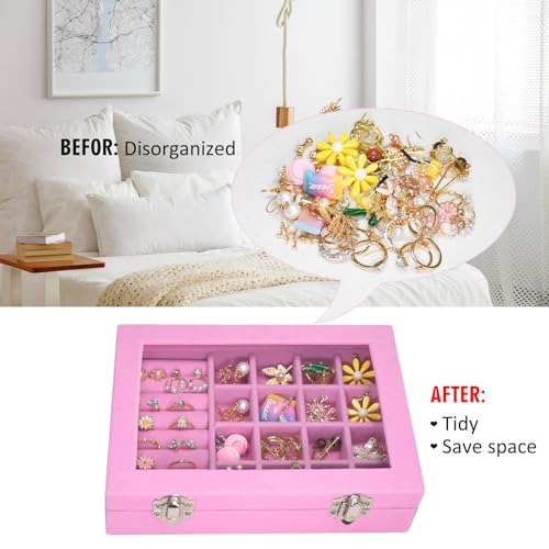 Image of Rings Organizer Tray 7 &16 Grid Slots Velvet Jewelry Earring Storage Box