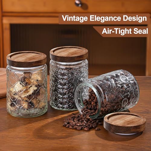 Image of 6-Pack 24 OZ Vintage Glass Jar with Lid, Airtight Food Storage Canisters with Bamboo for Kitchen Counter Pantry, Ideal for Coffee, Candy, Tea, Oats, Sugar, Cookies Decorative Jars