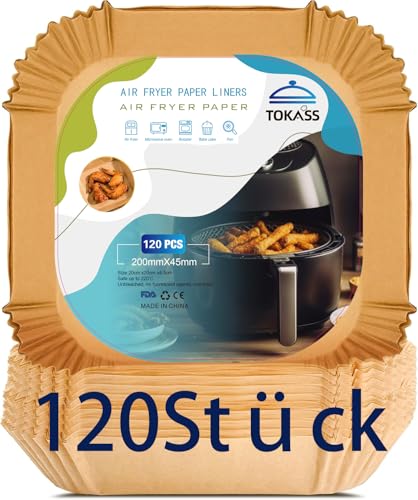 120 Stück Backpapier für Heißluftfritteuse 4,5L-8L, Stone TH 20-24cm Airfryer Backpapier Pergamentpapier Liner Kompatibel mit COSORI Philips Cecotec Midea Russell Hobbs XL XXL Airfryer