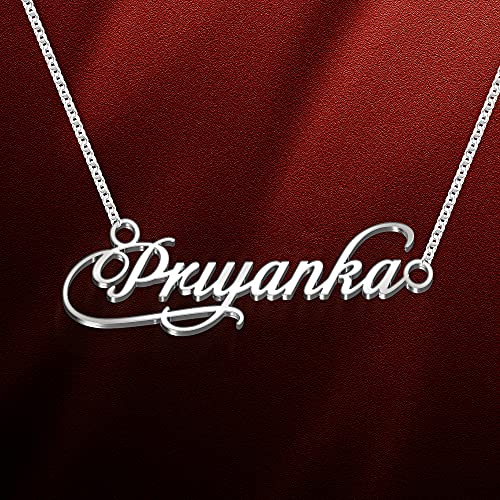 Image of Priyanka Cursive Gold & Silver Name Pendant Necklace, Best Jewelry Gift for Girls.