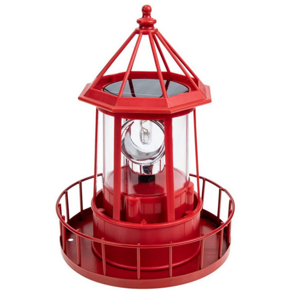 anso Solar Powered LED Rotating Lighthouse Night Light Outdoor Garden Home Decor Lamp (Red)