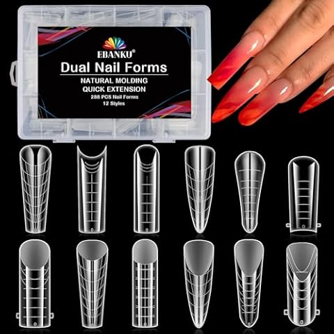 EBANKU Dual Forms for Poly Nail Gel 288PCS Dual Nail Forms Molds Stiletto Coffin Ballerina Acrylic Nail Tips 12 Shapes for Builder Gel Manicure Nail Art Design Salon DIY at Home Cover