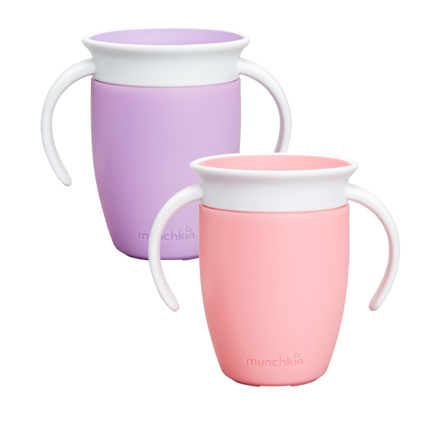 Munchkin Miracle 360 Cup, Baby and Sippy Cup, Ideal Sippy, Water and Weaning Cup 6+ to 12 Months, 7 oz/207 ml, 2 Pack, Pink & Purple