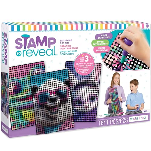 Make It Real Stamp to Reveal DIY Dot Posters, 1 Stamper per kit & 3 Dot Posters |Craft Kit, Artwork Activity, Girls & Kids Ages 6 Bunny, Frog, Panda