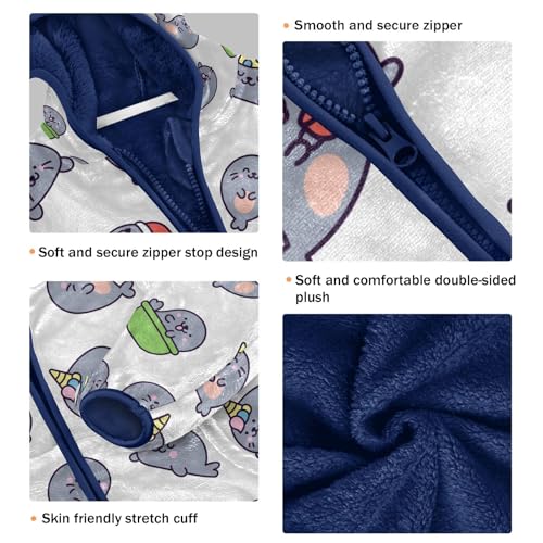 Cute Kawaii Baby Seals Girls Fleece Jacket Girls Fall Jacket Girls Zip Up Hoodie Girls Sherpa Jacket 2-10T3