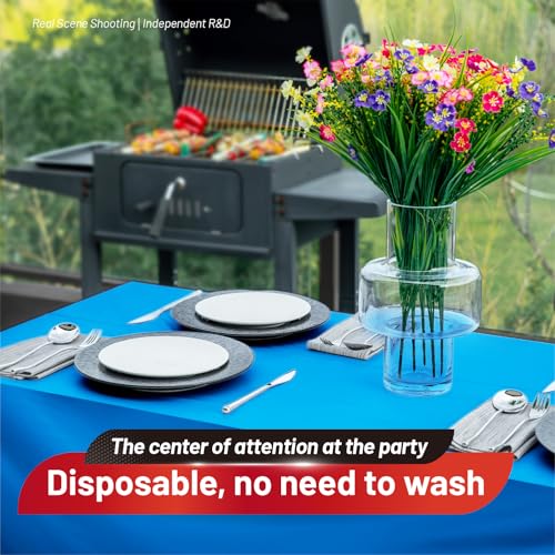 Image of Plastic Table Cloth, 110 Ft X 54 in Disposable Tablecloth Blue Tablecloth Premium PEVA Plastic Table Cloth Disposable with Any Cut Sliding Cutters for Picnics, Parties, Birthdays, Festivals