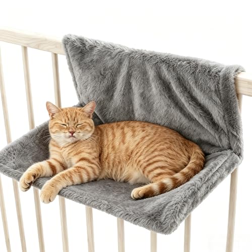 Lettino riscaldante per gatti con morbido rivestimento in peluche, amaca riscaldante per gatti, per tutti i termosifoni (grigio)