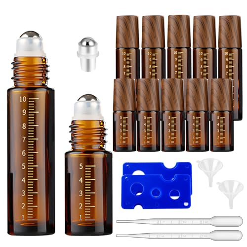 THINTON Roll on Flasche Leer 10ml und 5ml 10 Stück Roll on Glasflaschen für Ätherisches Öl Nachfüllbare Roll-on-Glasflaschen mit Edelstahlkugeln für ätherische Öle (5 ml x 5 10 ml x 5)