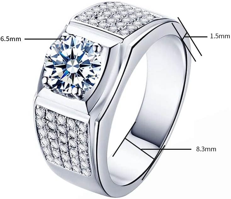 Miniatura 6 de Anillos de compromiso de moissanita para hombre, 1 quilate, 0.256 in, centro solitario, moissanita, alianza de boda, aniversario, cumpleaños,