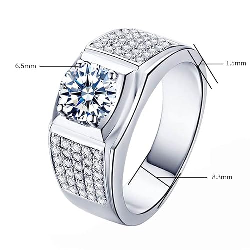 Men Moissanite Rings Engagement Rings 1 Carats 6.5Mm Center Solitaire Moissanite Wedding Band Men's Anniversary Birthday Promise Ring S925 Sterling Silver 18K Gold Plated D Color Vvs1 Clarity Round Brilliant Cut Ring Size 10 #TOP6