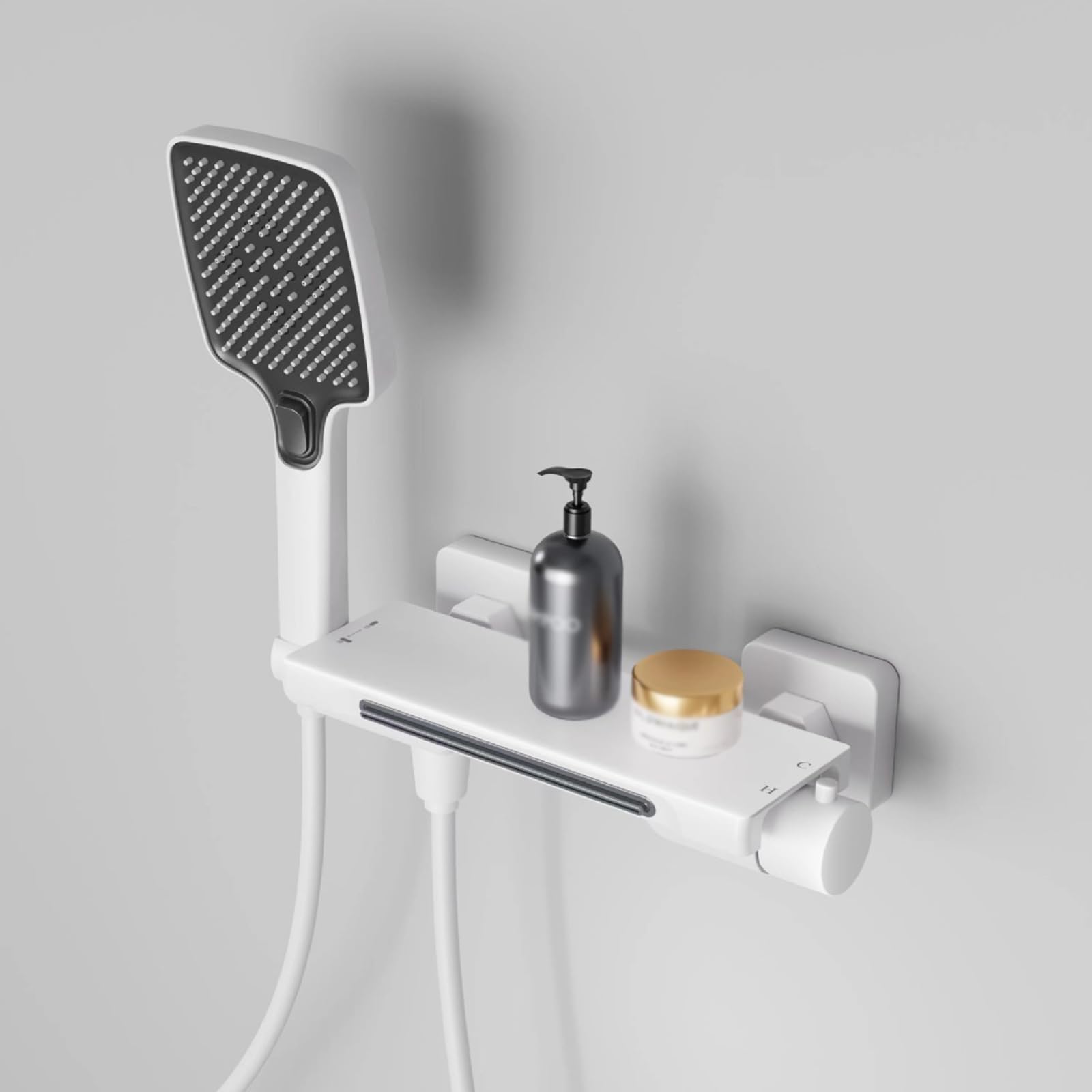 Wandmontage Badewannen Armaturen mit 2 Strahlarten Handbrause und Wasserfallauslass Duscharmatur Komplettset,Weiß