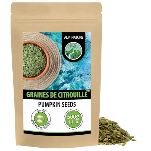 Alpi Nature Graine de Courge 500g, Graines de Courge Crues et Pelées pour Salades, Smoothies et Desserts
