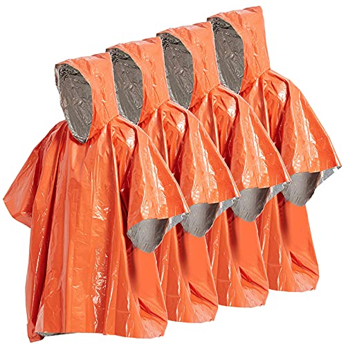 Ketsicart 4 Pack Emergency Rain Poncho Thermal Blanket Poncho Weather Proof Outdoor Survival Camping Gear