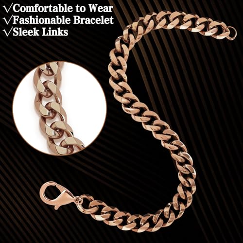 Pure Copper Bracelet for Men, Jewelry Gift Solid Copper Link Comfortable Wear Fashionable 8.5in Chain Valentine's Day Men Women Buckle Design Accessories Rose Gold4