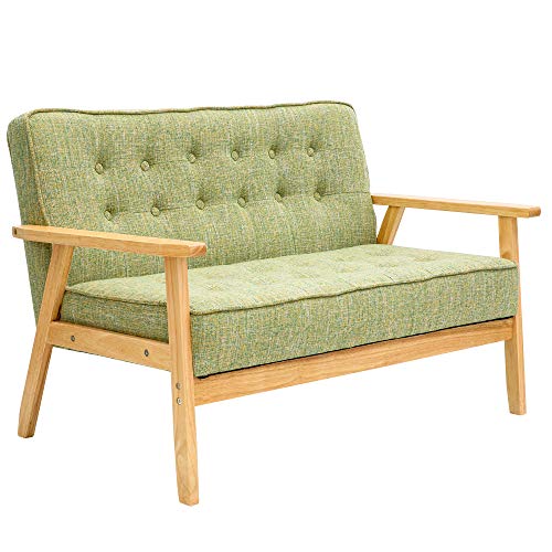 lifesia ソファ カウチ ソファー 2人掛け ファブリック 肘付き 天然木脚 幅112cm 一人暮らし シンプル 北欧 ナチュラル グリーン 171C