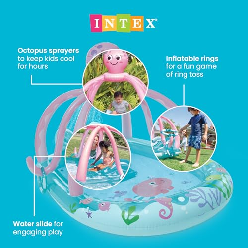 Image of INTEX Friendly Octopus Inflatable Kiddie Pool: Inflatable Kids Pool with Water Sprayer and Slide - Splash Pad - 92 inch x 72 inch x 59 inch - Ages 3+
