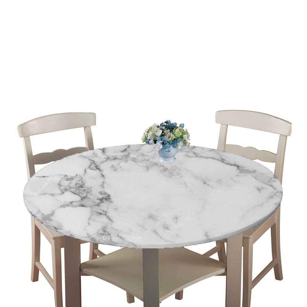Chickwin Round Fitted Tablecloth Waterproof Dust-Proof Wipe Clean 3D Marble Printed Table Cover Flannel Elastic Edged, Table Protector for Kitchen Patio Dining Room (white grey,120cm)