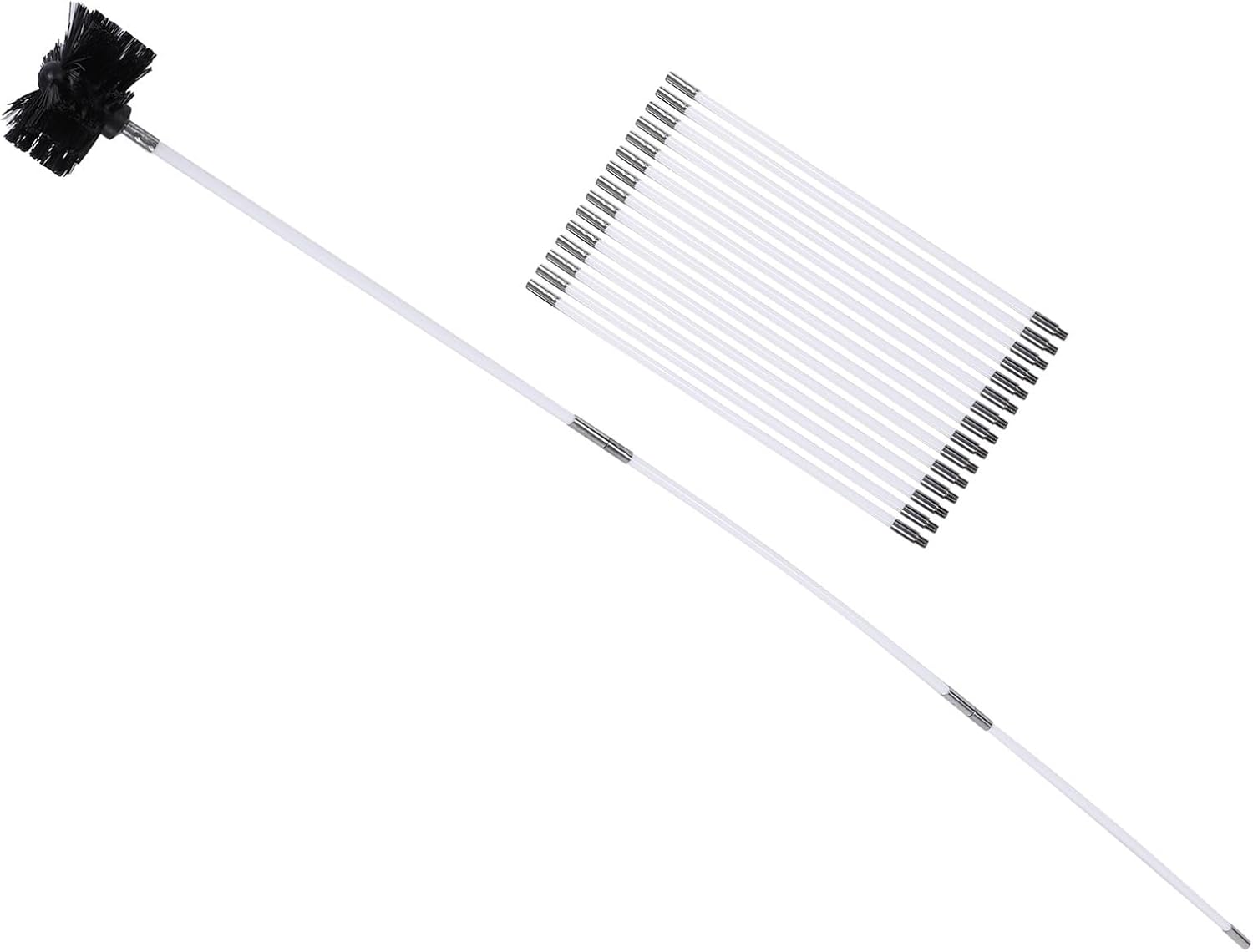 Focket Chimney Brush Kit, 24ft 45 Bendable Kit, Dryer Vent Cleaner with 18 Flexible Rods Wooden Handle Brush for Fireplace Metal Flues Brick Chimneys (Black)