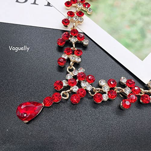 Generic Wedding Tiaras And Earrings Set, Tiara Necklace Bridal Flower Jewelry Set Baroque Crystal Crown With Comb Retro Rhinestone Bridesmaids Queen Costume For Prom Party ( Red ), (08R06I16Dh) #TOP3