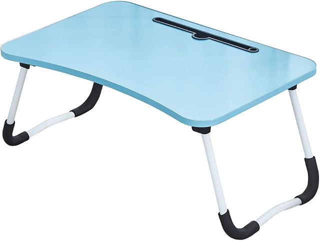 OFCASA Laptop Bed Table Portable Computer Desk with Foldable Legs Cup Slot for Notebook Stand Reading Holder for Bed Sofa Eating Breakfast Reading, Blue
