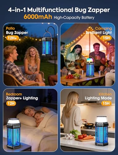 Image of Foldable Solar Bug Zapper, High-Efficiency Mosquito & Fly Zapper, 6000mAh Rechargeable Battery, Solar & USB Charging, 2-in-1 Camping Light for Indoor & Outdoor Use