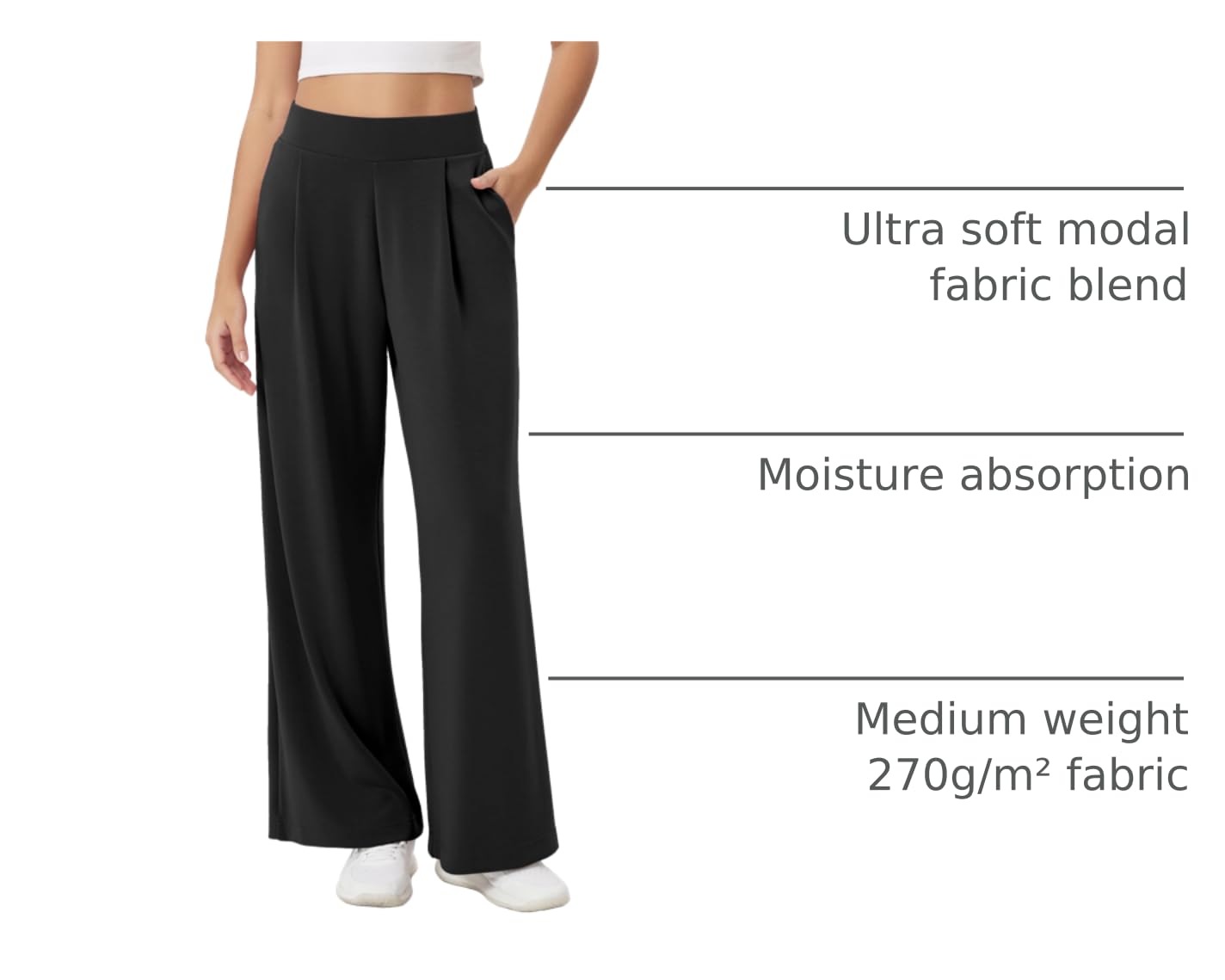 ODODOS Modal Soft Wide Leg Pants for Women High Waist Casual Relaxed Pants with Pockets-27/29"/ 31" Inseam