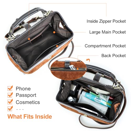 Image of CONTACTS Full Grain Leather Doctor Purse Bag for Women Top Handle Bag Vintage Handbag Shoulder Bag