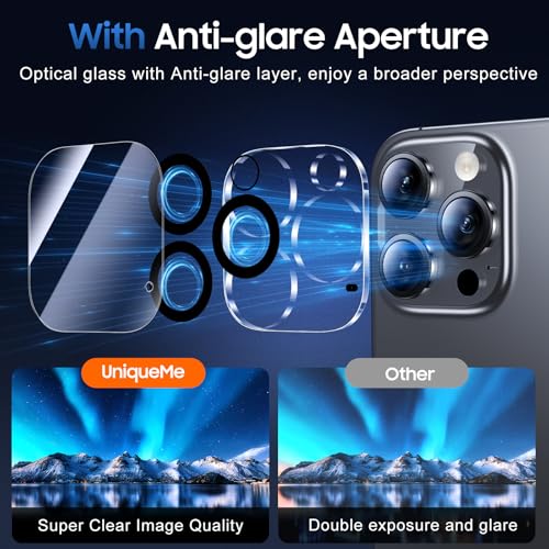 UniqueMe for iPhone 16 Pro/16 Pro Max Camera Lens Protector - 3 Pack Ultra HD Tempered Glass Camera Len Protection Cover [Case Friendly] [Scratch-Resistant] [Night Shooting Mode]