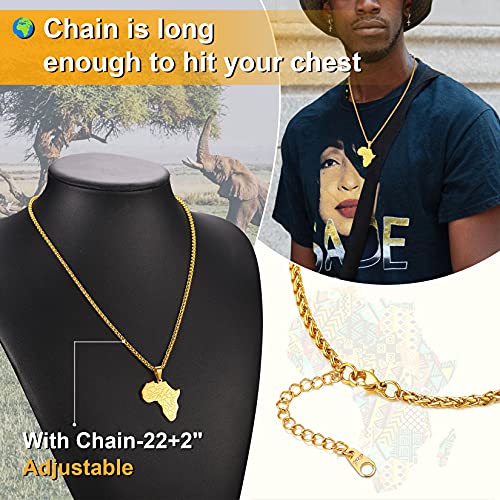 ChainsProMax Men African Continent Necklace Adjustable, Africa Map Jewelry, 316L Stainless Steel/Gold Plated (Send Gift Box)2