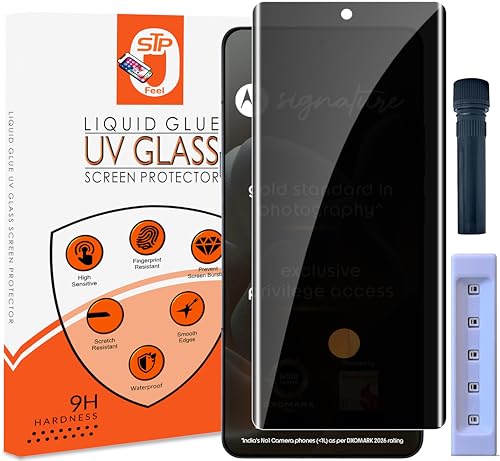 Image of STP FEEL UV Advanced Privacy Tempered Glass Screen Protector Guard Compatible For Motorola Signature 5G (6.8 Inch, Pack of 1) Full Edge to Edge Coverage Anti-Spy /Anti-Peeping 9H Hardness